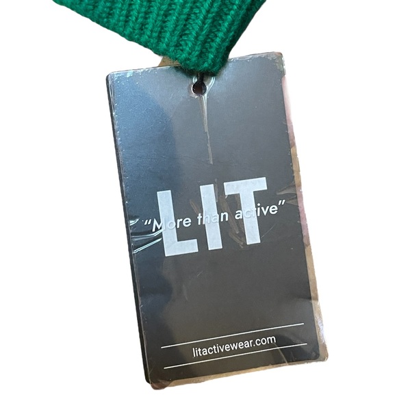 LIT ACTIVEWEAR Green Striped Collared V-neck Open Knit Sweater Hoodie NWT - Picture 3 of 6